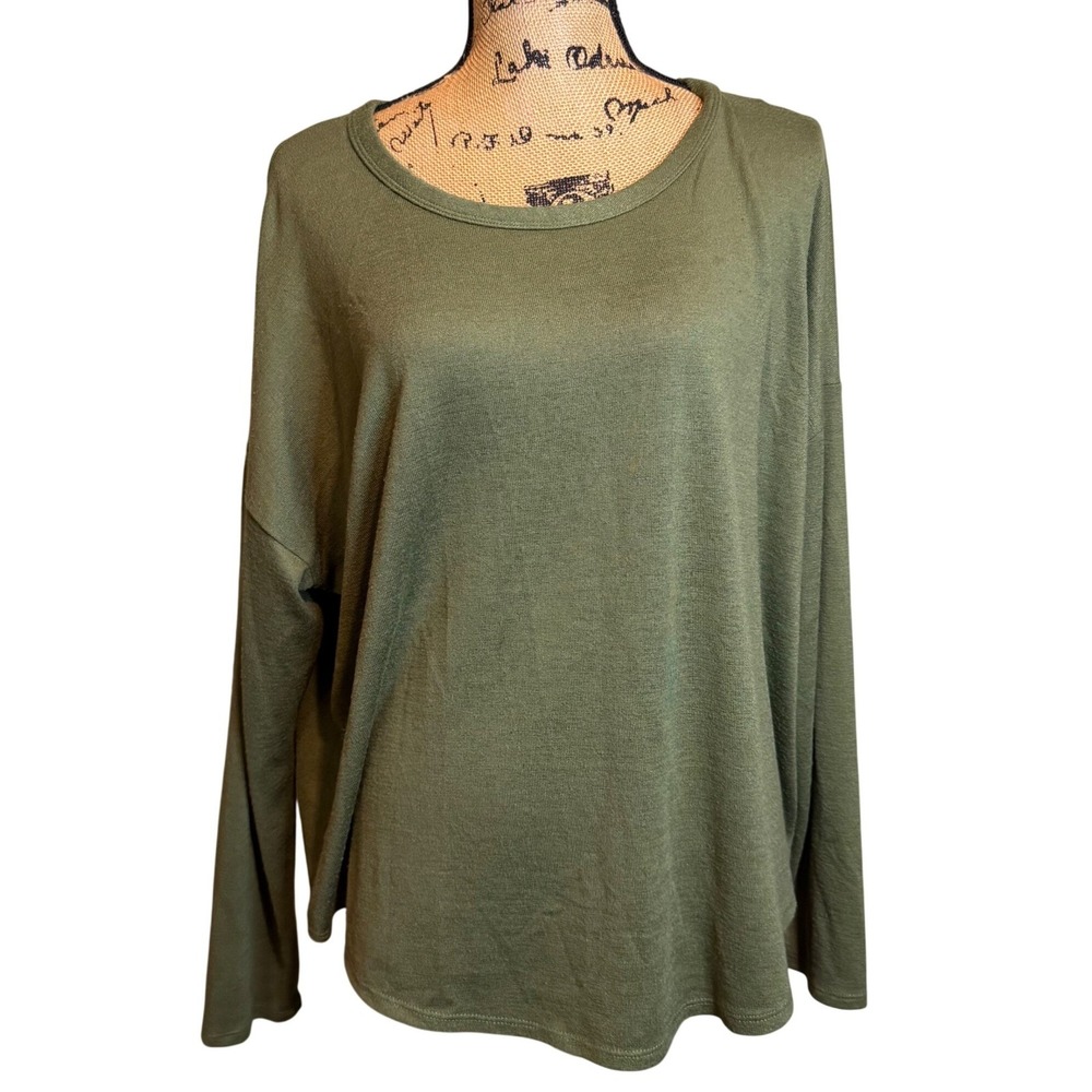Time and Tru Olive Green‎ Long Sleeve Relaxed Drop Shoulder Top XL 16-18